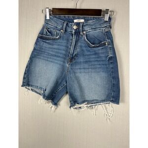 Forever 21 Curvy 90s Denim Shorts Women 24 Blue High Rise Raw Hem Summer‎